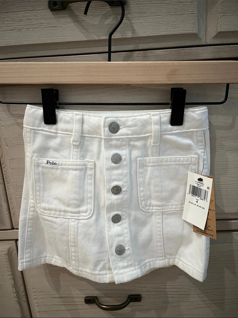 POLO Ralph Lauren Girls White Denim Skirt with Buttons